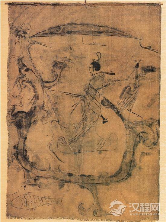 战国中晚期 佚名 人物御龙帛画 轴 绢本 水墨淡设色 37.5×28cm 湖南省博物馆藏