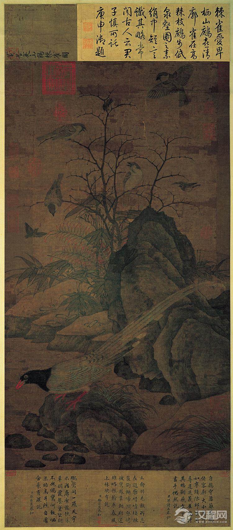 画坛父子：黄筌珍禽图与黄居寀山鹧棘雀图(百幅中国名画)客