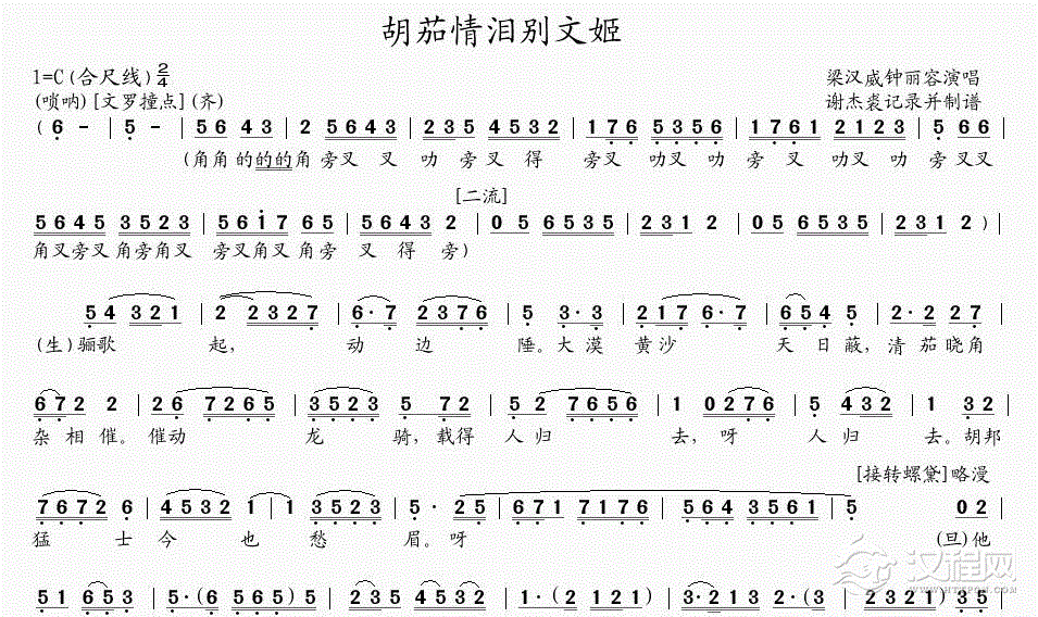 胡茄情泪别文姬(1)是粤曲。