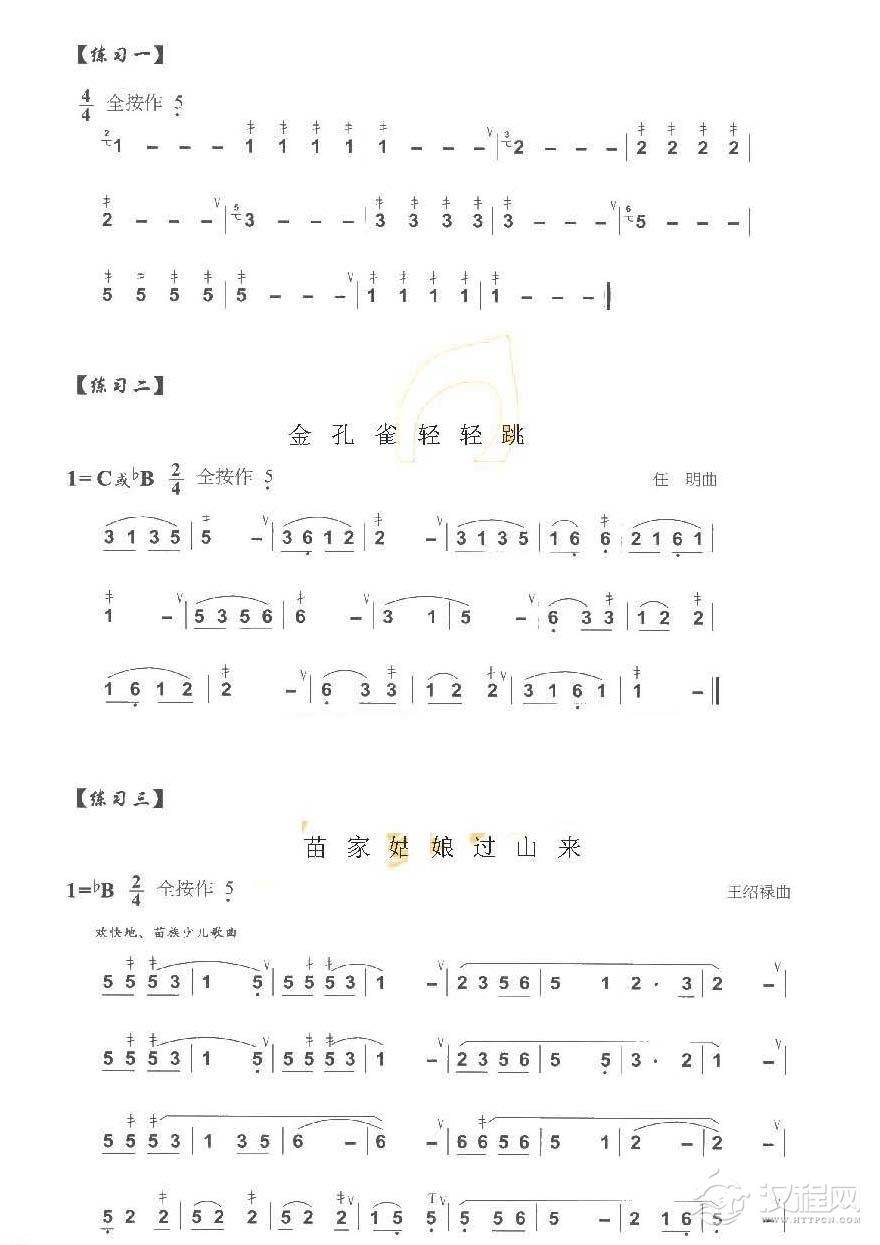 巴乌打音、迭音练习曲及技巧