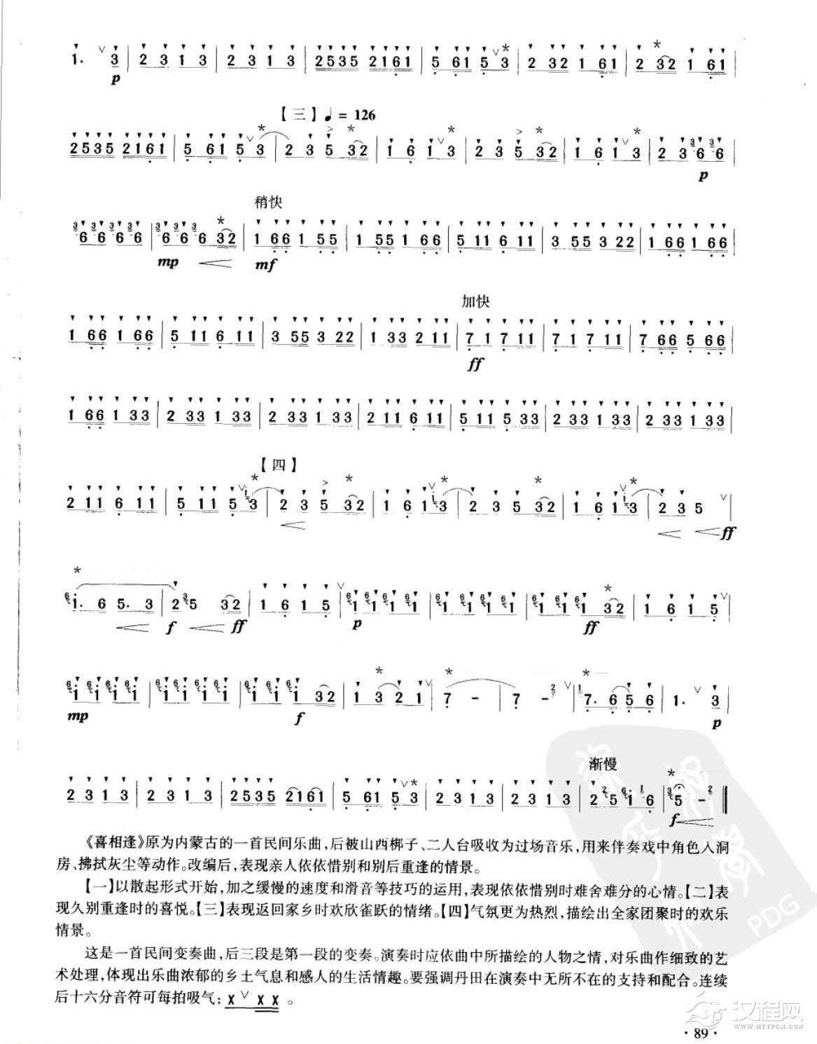 笛子考级练习曲《喜相逢&冯子存、方堃编曲  王铁锤记谱》竹笛七级乐曲谱