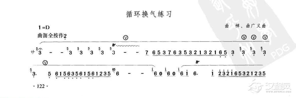 笛子考级练习曲《循环换气练习&曲祥、曲广义曲》竹笛八级乐曲谱