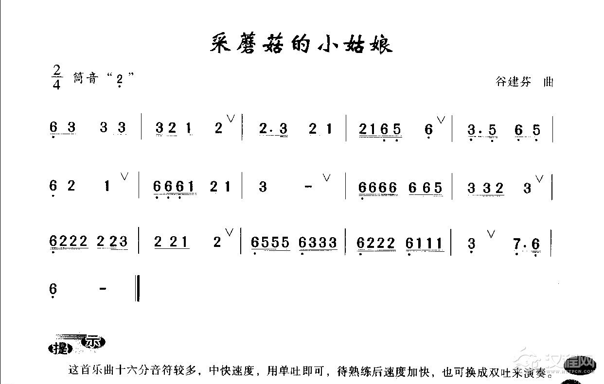 初级笛箫乐曲《采蘑菇的小姑娘》简单的竹笛曲