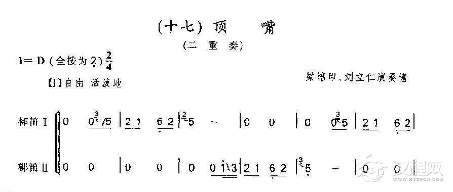 笛子独奏乐曲《顶嘴 二重奏》梁培印、刘立仁演奏谱