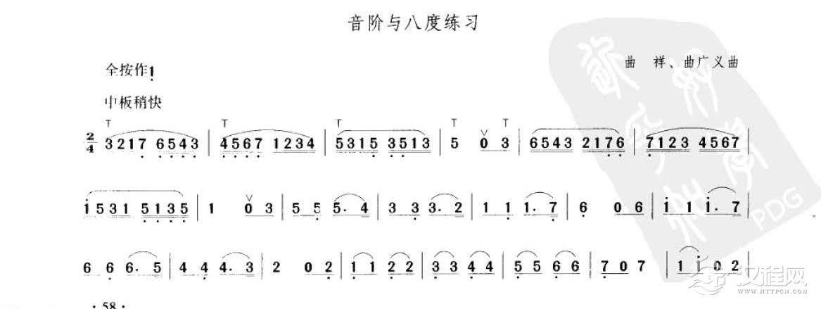 笛子考级练习曲《音阶与八度练习&曲祥、曲广义曲》竹笛六级乐曲谱