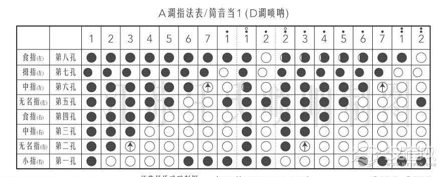 唢呐筒音作1指法表 A调唢呐指法图解