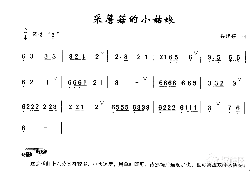洞箫初级演奏乐曲《采蘑菇的小姑娘》谷建芬 曲