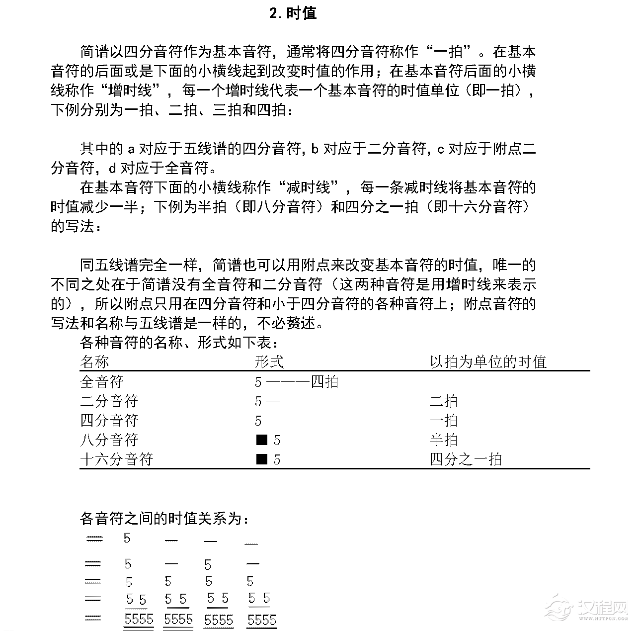 简谱知识《时值》中小学音乐知识