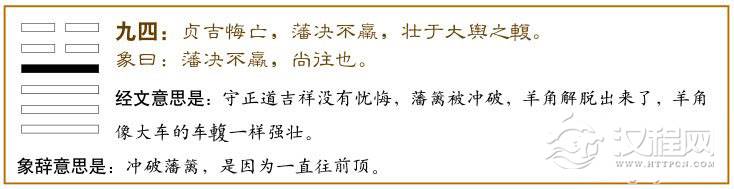 大壮卦第四爻，爻辞：九四：贞吉，悔亡；藩决不羸，壮于大舆之馥。