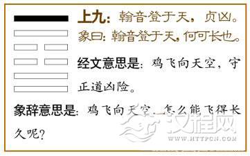 中孚卦第六爻，爻辞：上九：翰音登于天，贞凶。