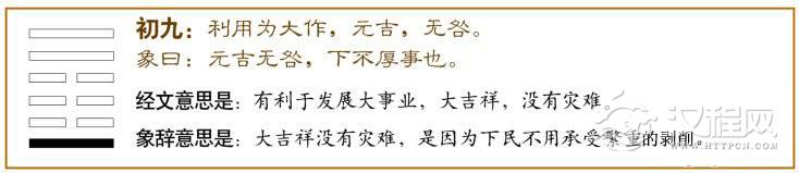 益卦第一爻，爻辞：初九：利用为大作，元吉，无咎。
