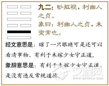 归妹卦第二爻，爻辞：九二：眇能视，利幽人之贞。