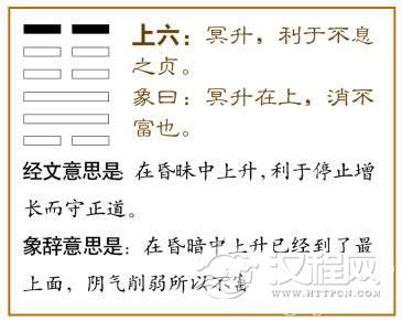 升卦第六爻，爻辞：上六：冥升，利于不息之贞。