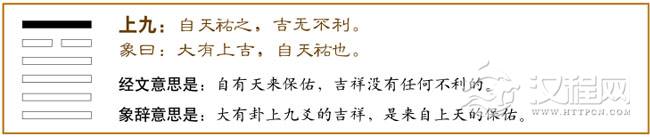 上九：自天佑之，吉无不利。爻辞释义