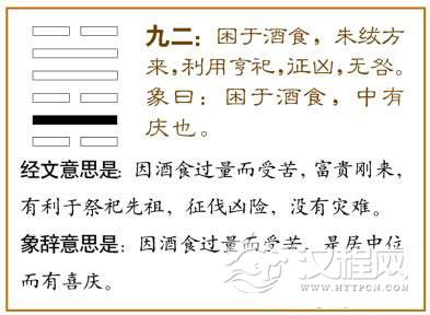 困卦第二爻，爻辞：九二：困于酒食，朱绂方来，利用享祀；征凶，无咎。