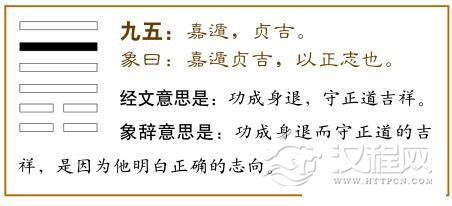 遁卦第五爻，爻辞：九五：嘉遁，贞吉。