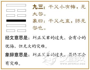 九三：干父之蛊，小有悔，无大咎。