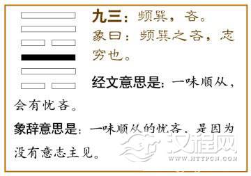 巽卦第三爻，爻辞：九三：频巽，吝。