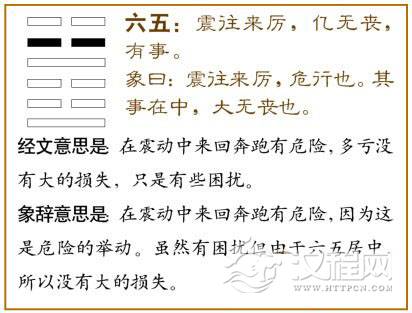 震卦第五爻，爻辞：六五：震往来，厉；亿无丧，有事。