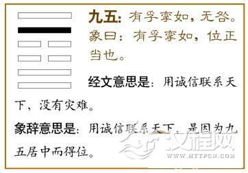 中孚卦第五爻，爻辞：九五：有孚挛如，无咎。